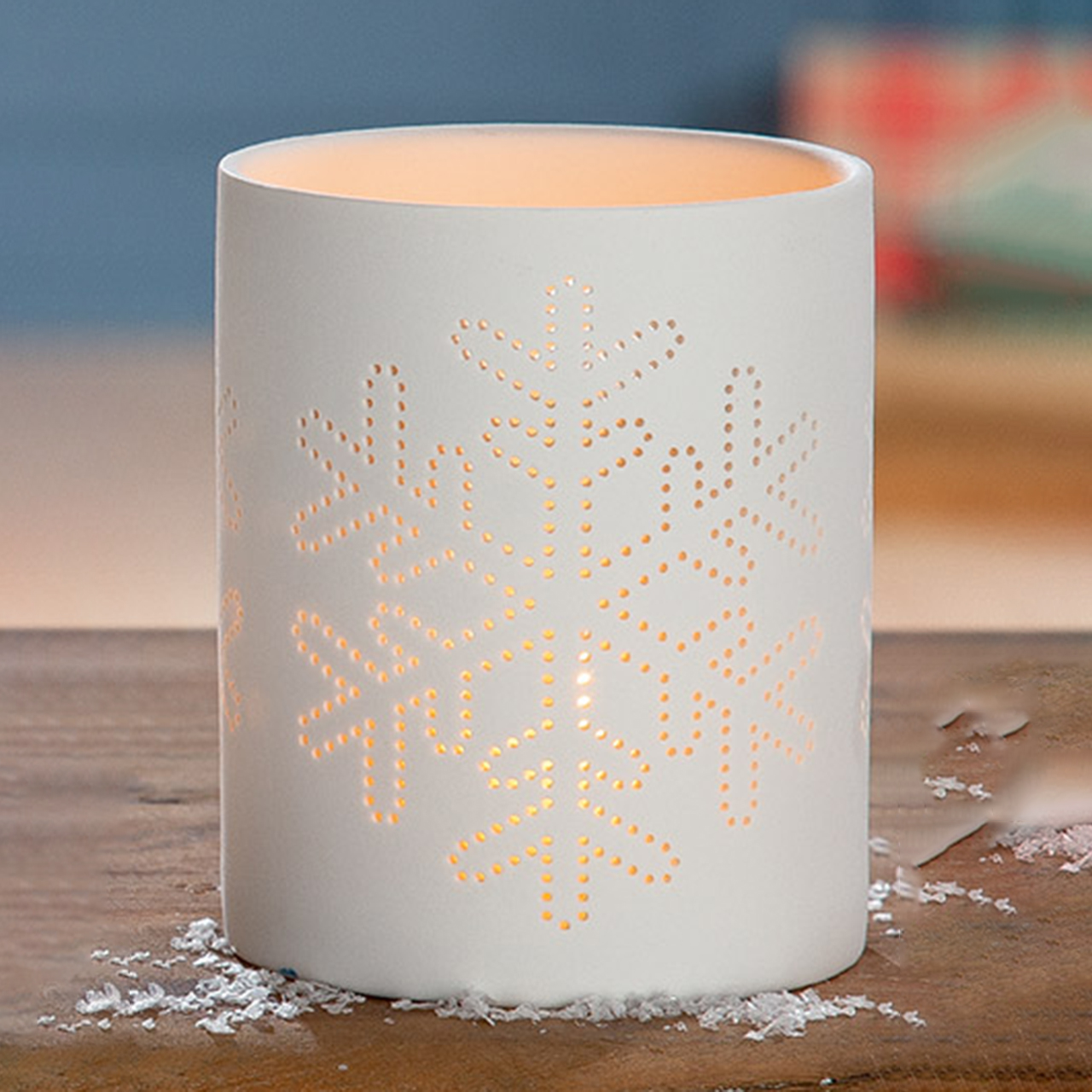 Windlicht Weihnachten Keramik weiß 10cm (Schneeflocke)