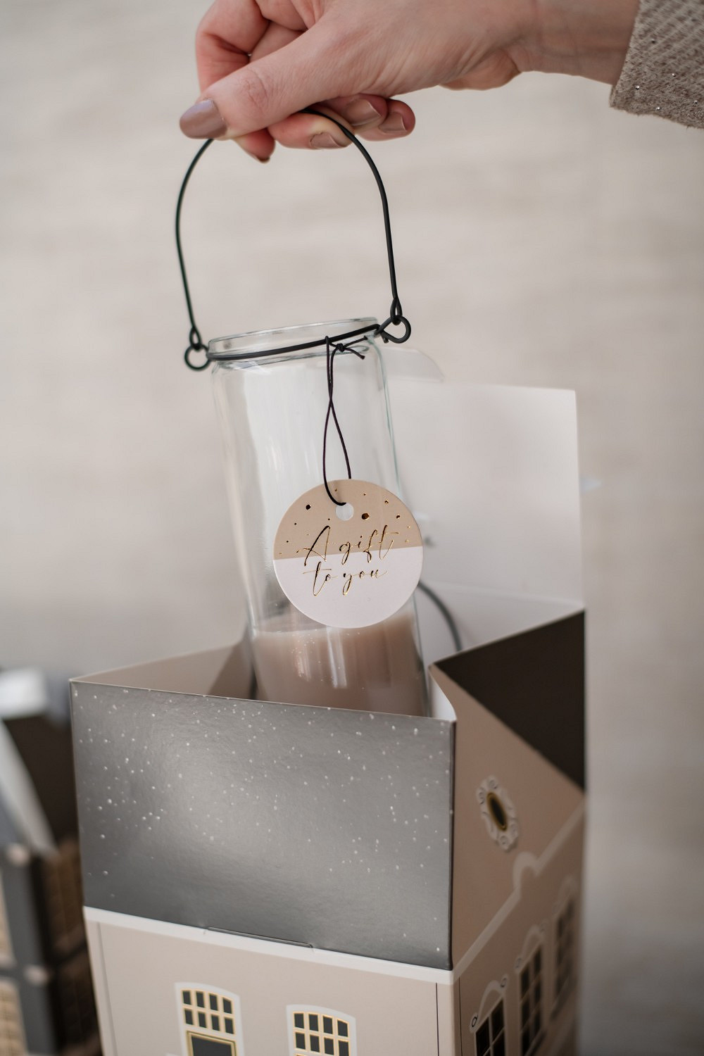 Glasbehälter, Kandeltafel, Glasflasche, Tragegriff, Geschenkverpackung