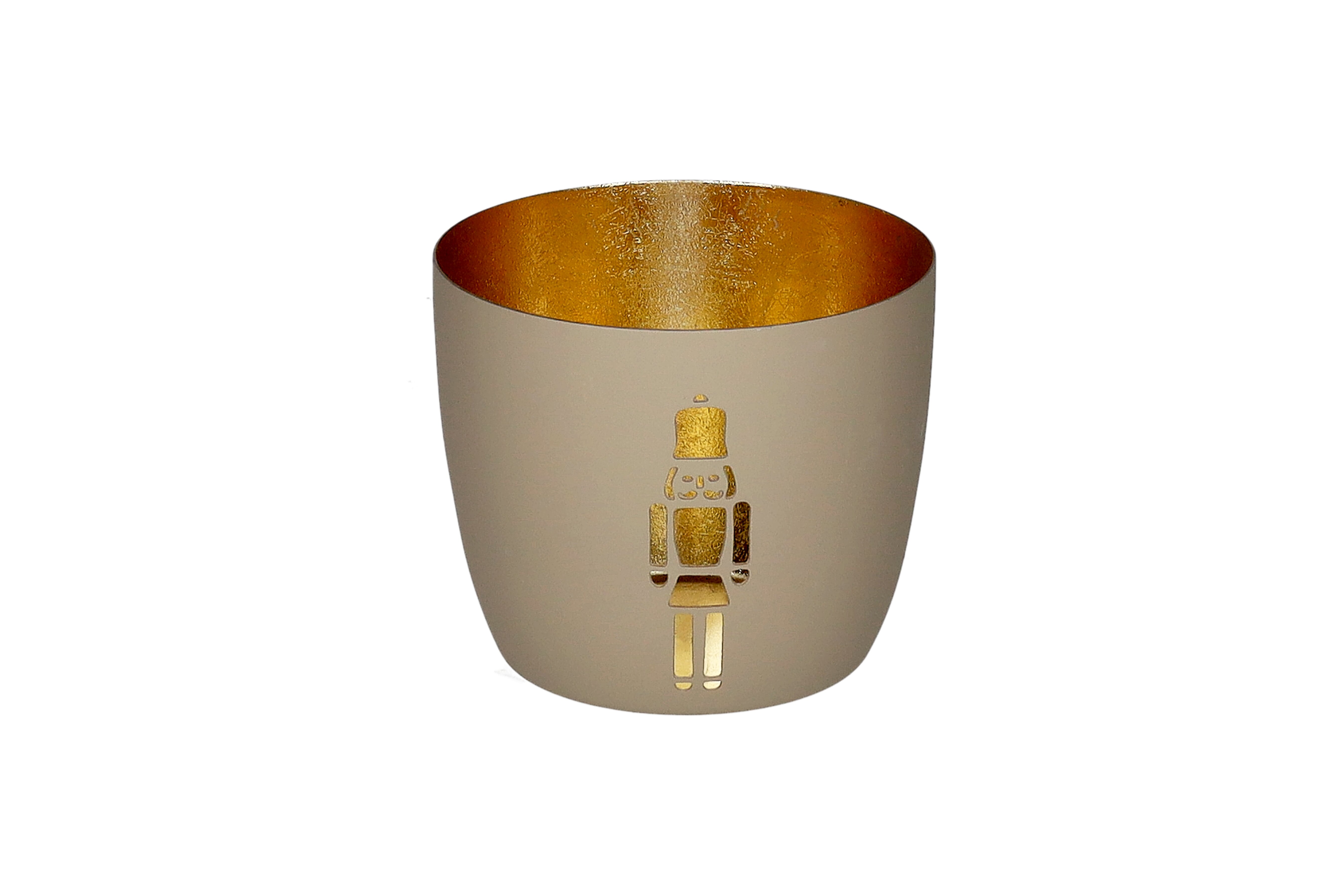 Madras Windlicht M mit Nussknacker Motiv sandstone/gold Becher, Keramik, Goldinnen, Elektroform, Robotenkunst