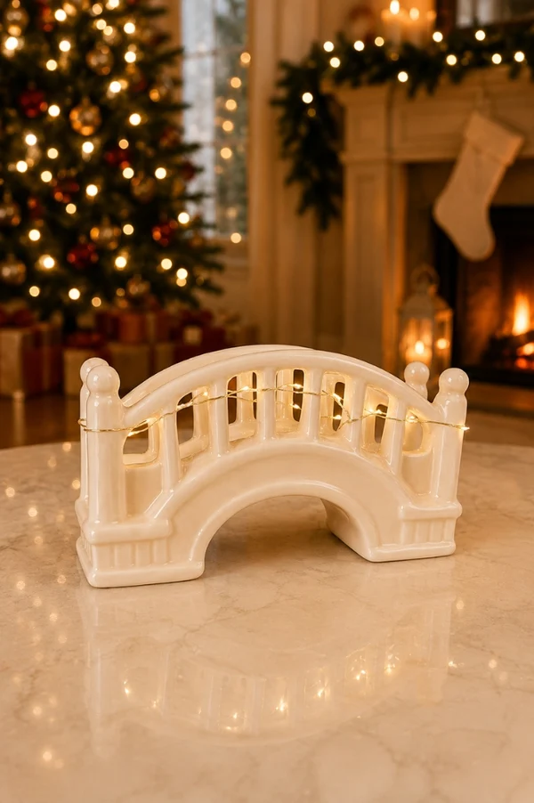 Deko Brücke Passagio LED 20cm Brücke, Brücken-ornament, Porzellan, Weiß, Dekoration