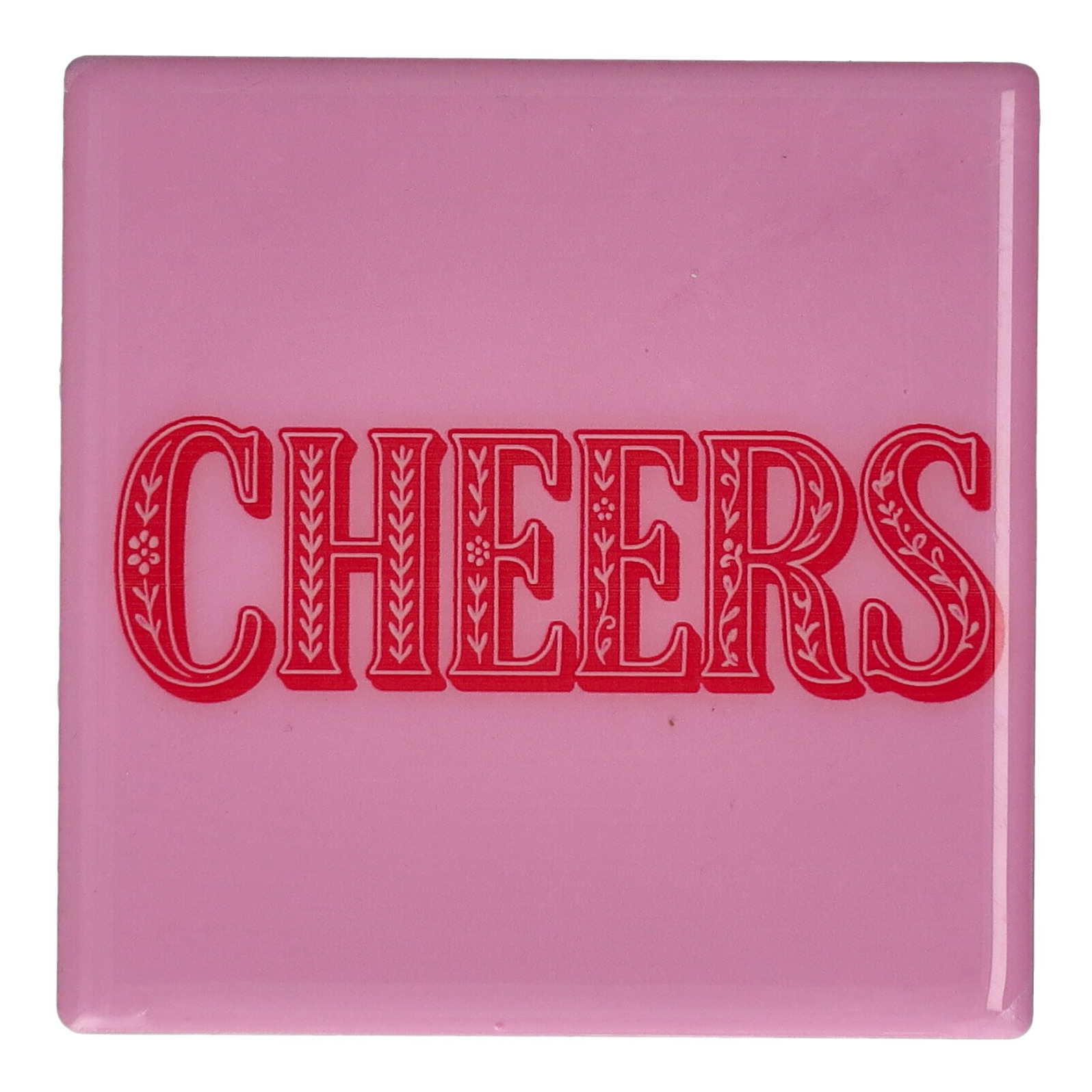Love Tiles Untersetzer mit Motiv Cheers in Rosa 11x0,6x11cm cheerful, pink, tile, pattern, letters