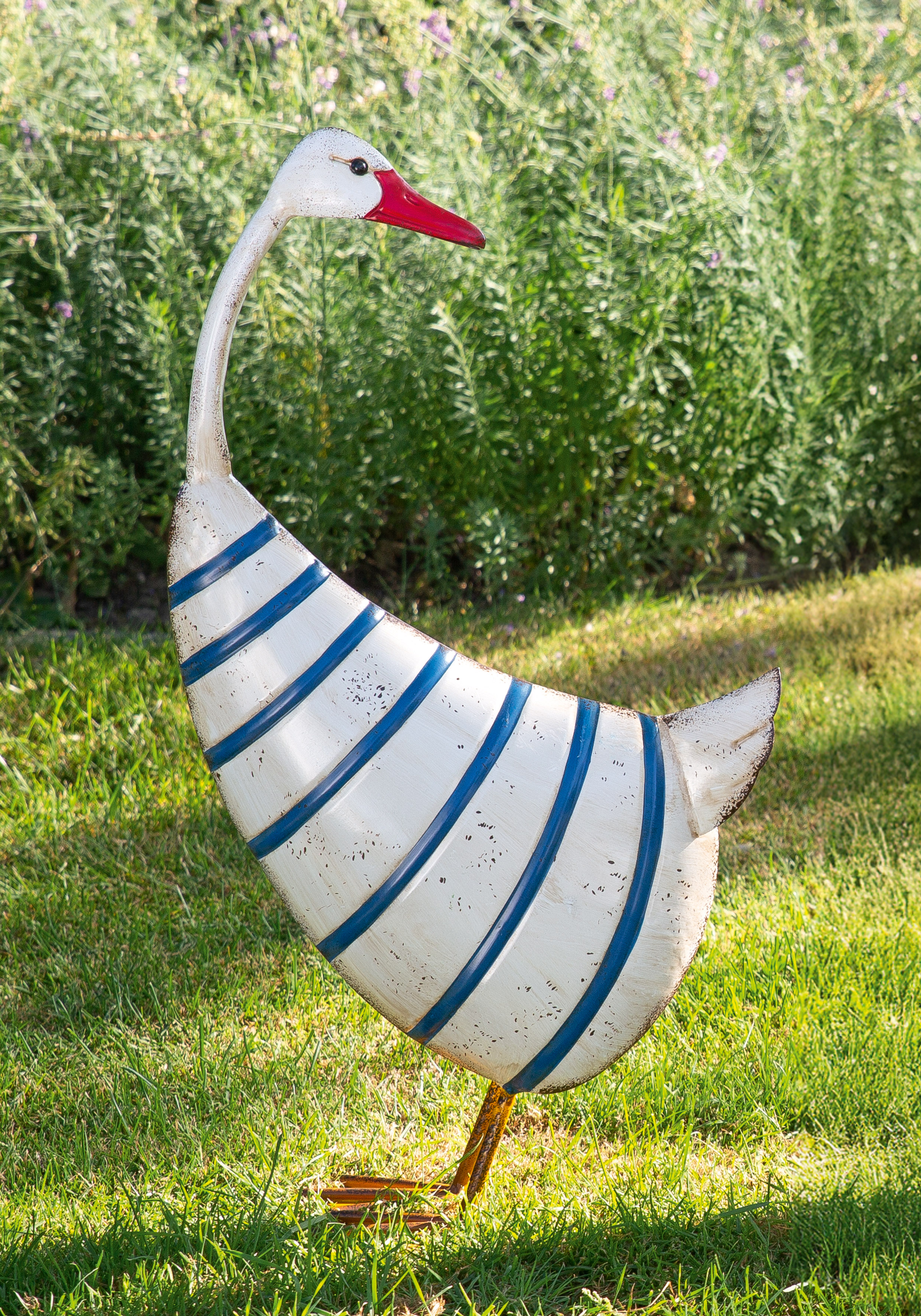 Dekofigur Gans Olav gestreift 51cm Metall