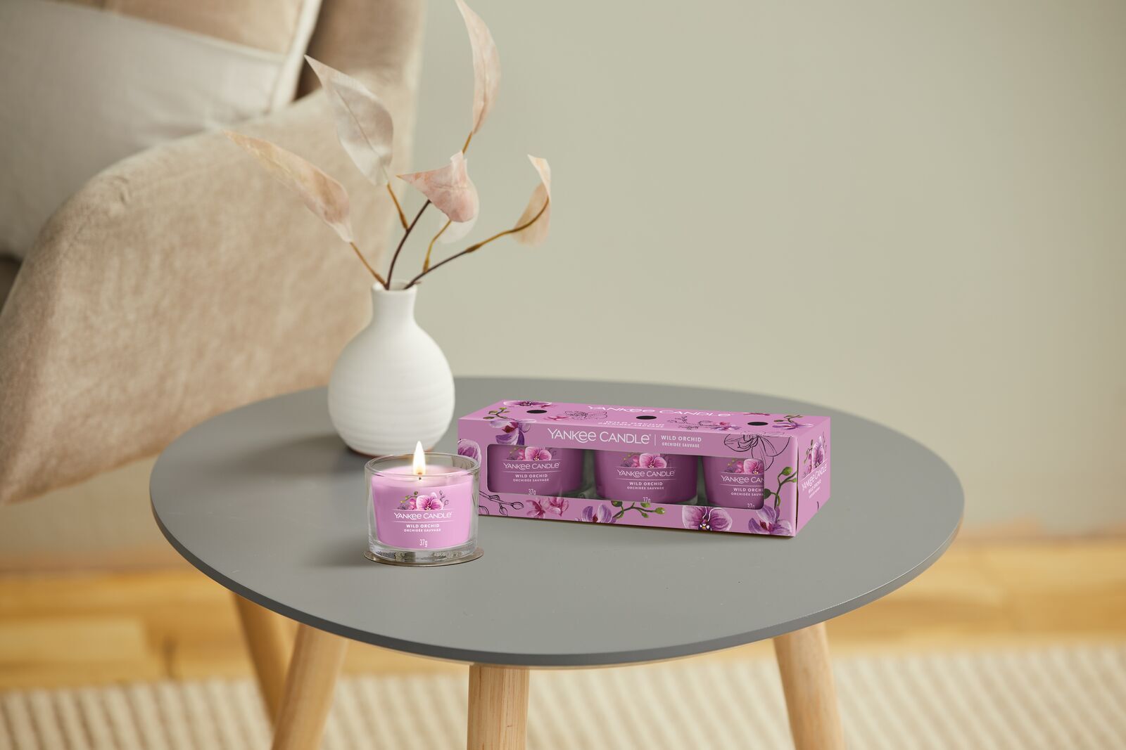 filled-votives_Set-1_Wild-Orchid Wild Orchid 37g Glasvotivkerze 3er Pack