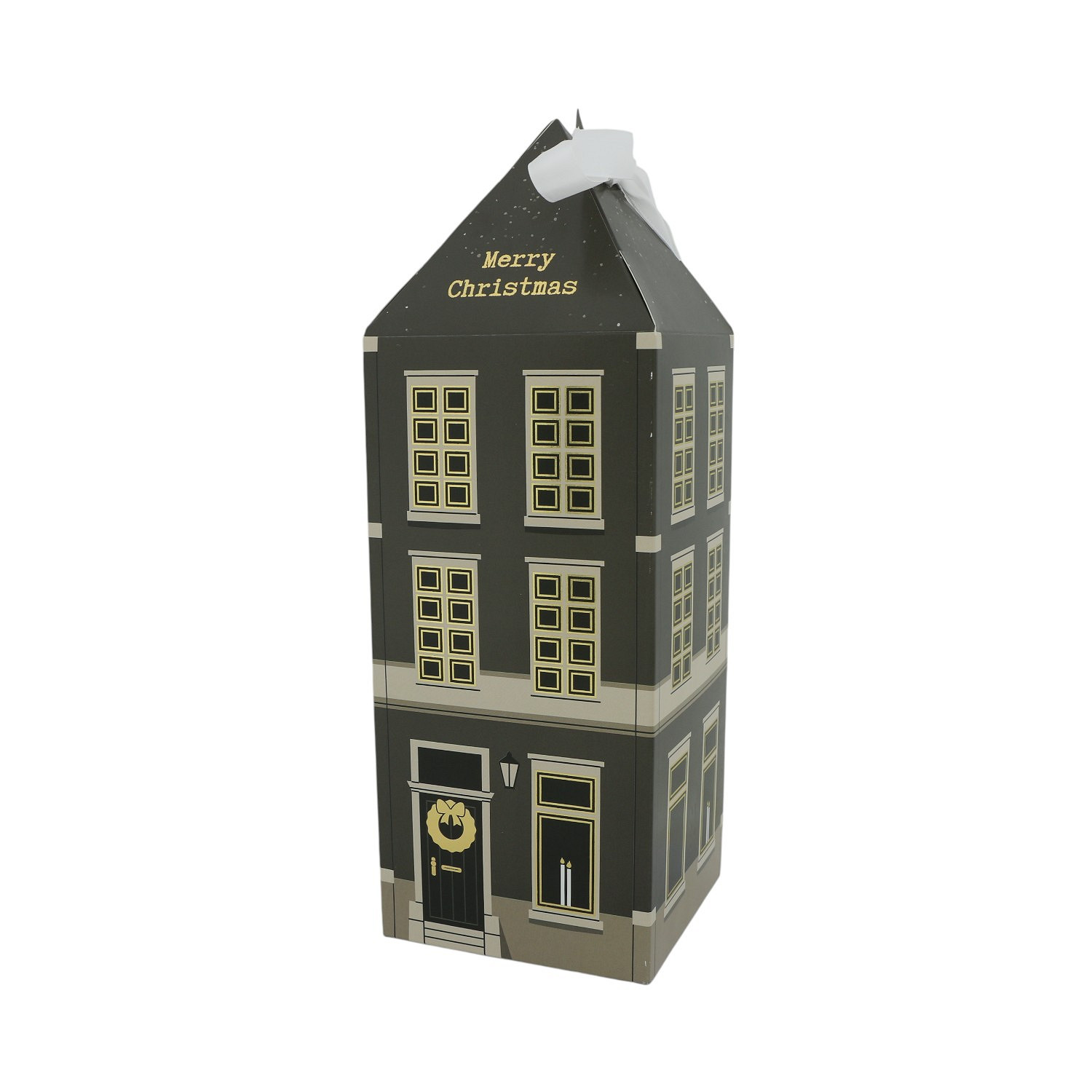 House Scandi Geschenkverpackung 10x30cm Weihnachts-Box, Hausform, Gebäudedesign, Schwarz, Gold