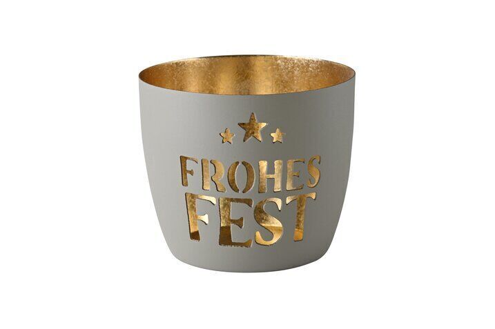 Madras Windlicht Frohes Fest flanell/gold Pokal