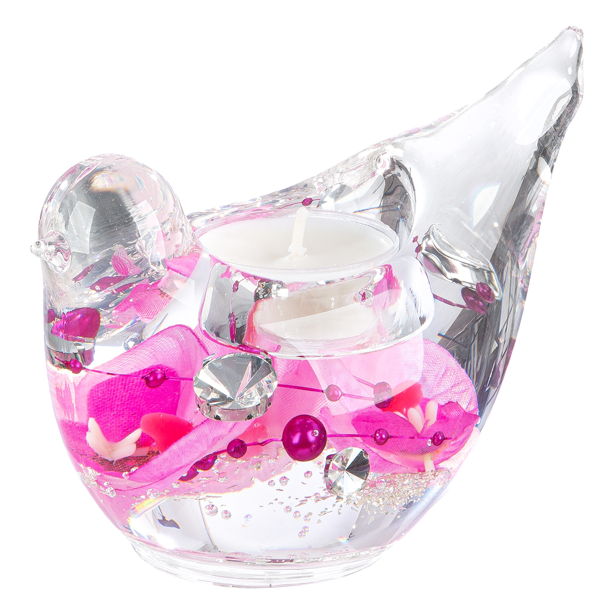 Teelichthalter, Glasdekoration, Schwanenform, Rosenzauber, Pink-Design