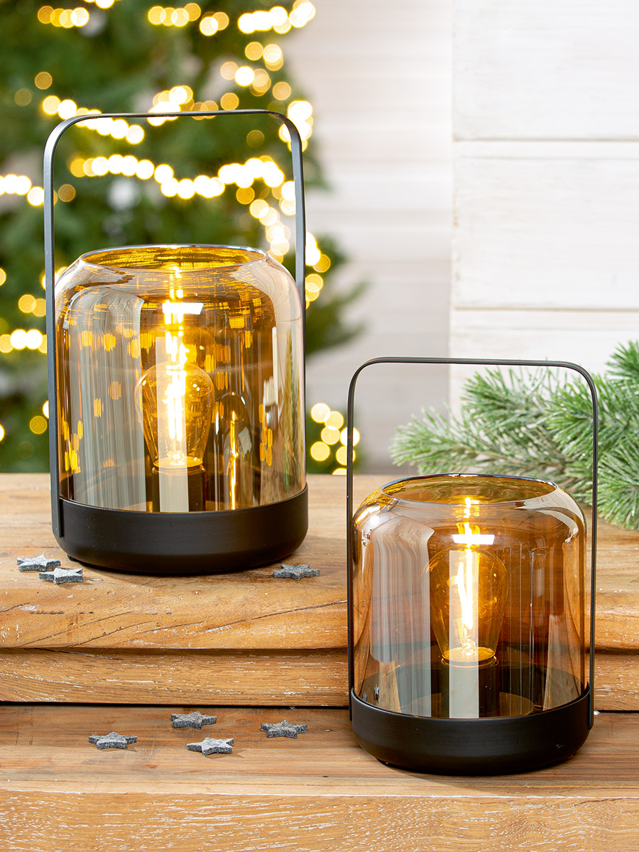 Windlicht Bright Braun LED Glas 20cm