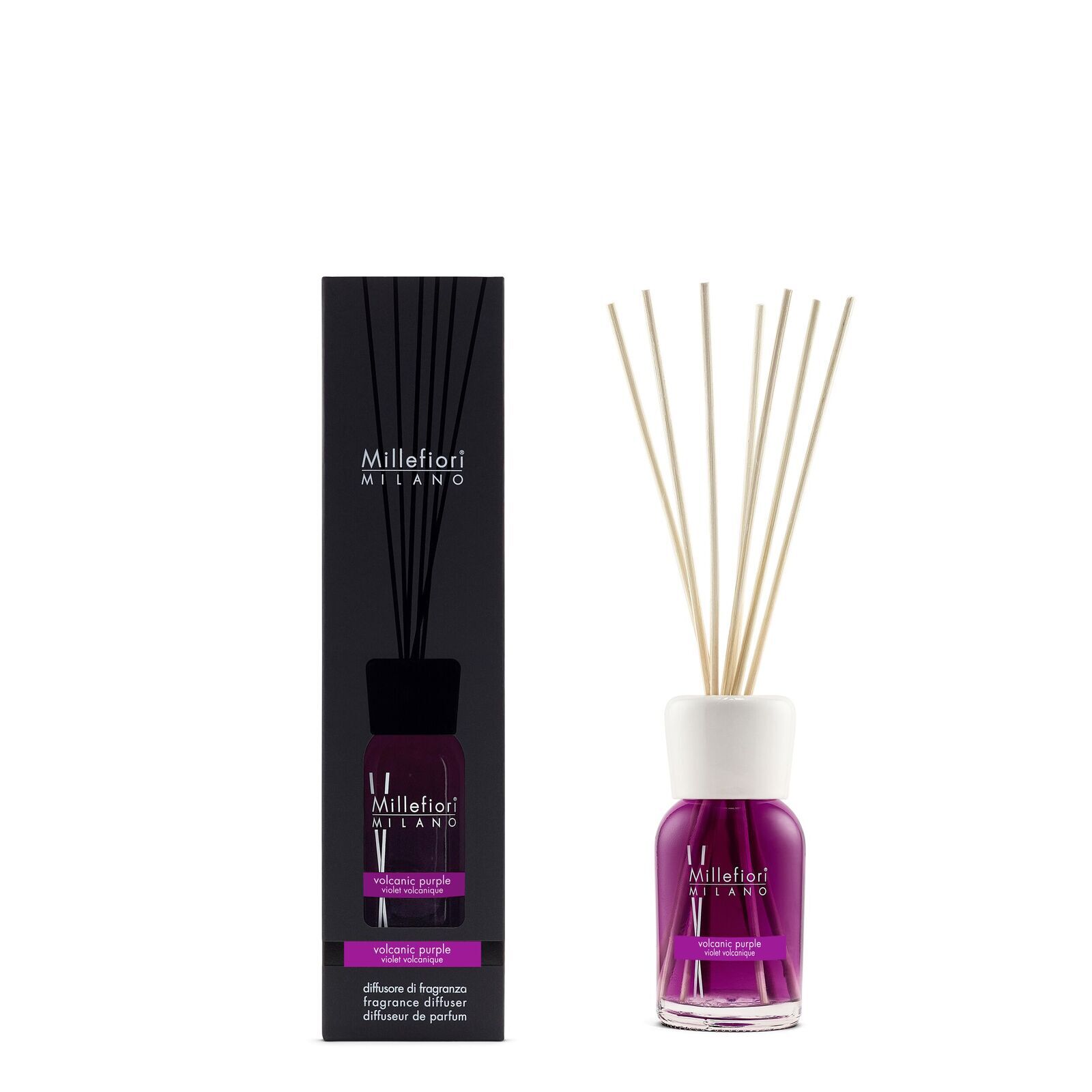 7MDVP_Millefiori-Milano_Reed-Diffuser-100ml_Product-and-Pack_Volcanic-Purple Vulcanic Purple - Milano Reed Diffuser 100ml