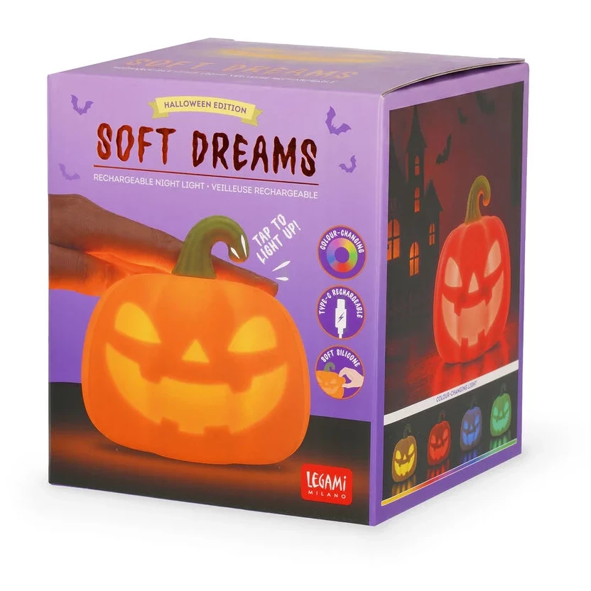 Legami Soft Dreams wiederaufladbares Nachtlicht Pumpkin Jack-o'-lantern, Halloween Edition, LED-Licht, Kürbislampe, aufladbares Licht