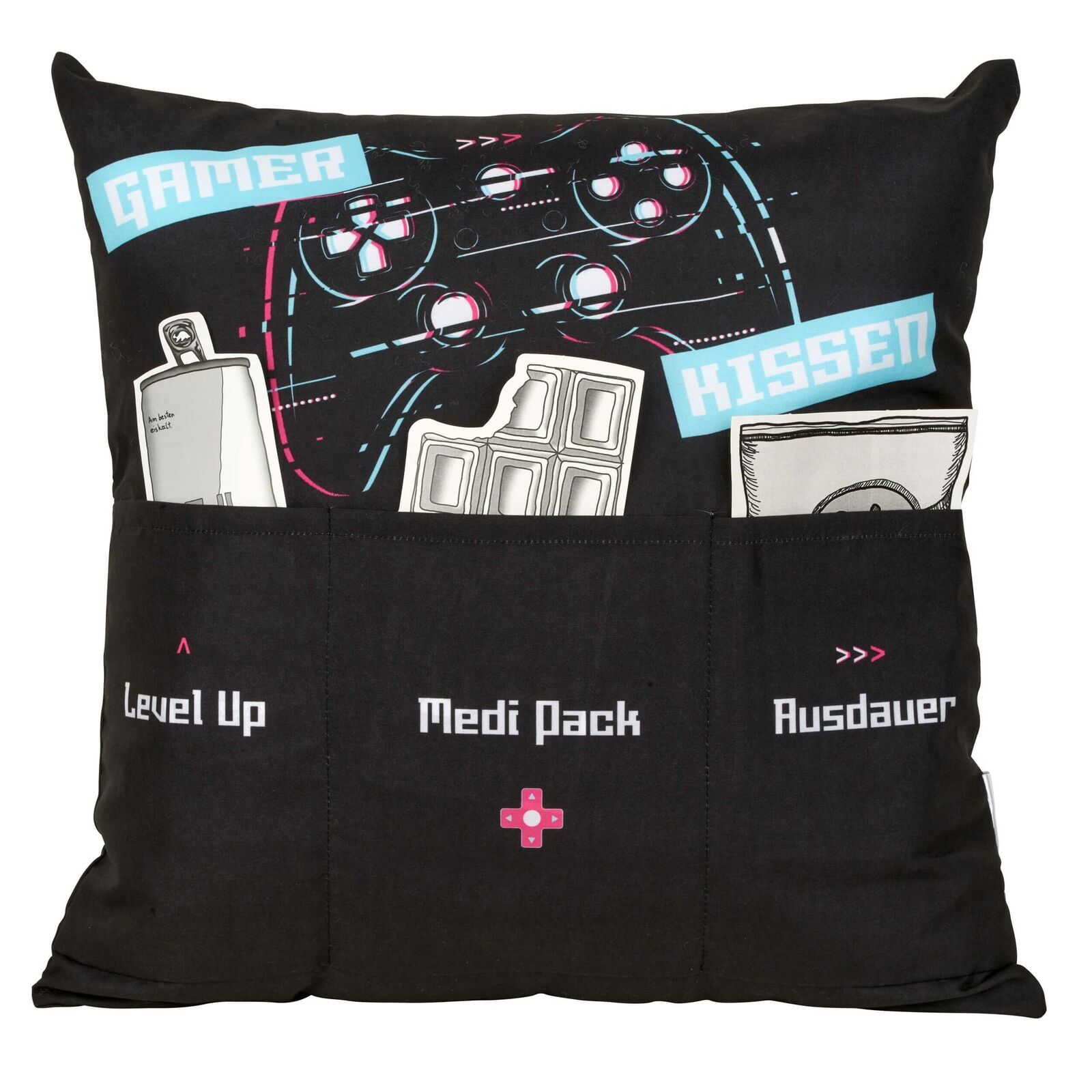 Gamerkissen mit 3 Einstecktaschen schwarz