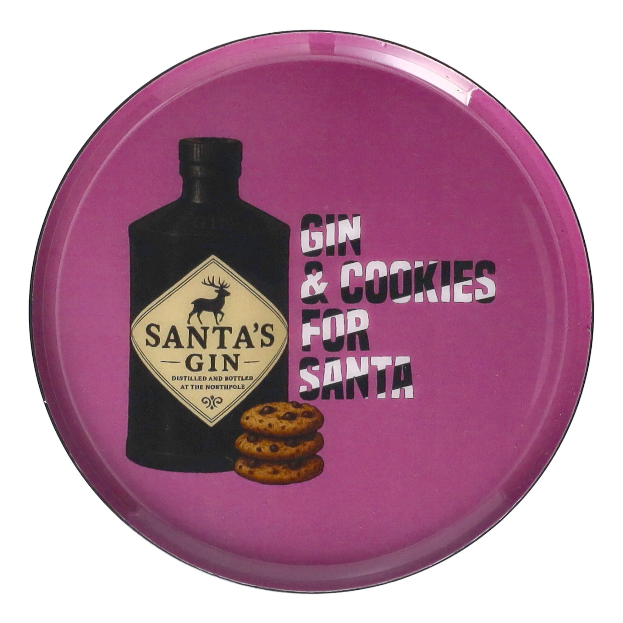 Love Trays Dekotablett XS rund lila mit Gin & Cookiess Motiv Gin, Cookies, Flasche, Teller, Werbeartikel