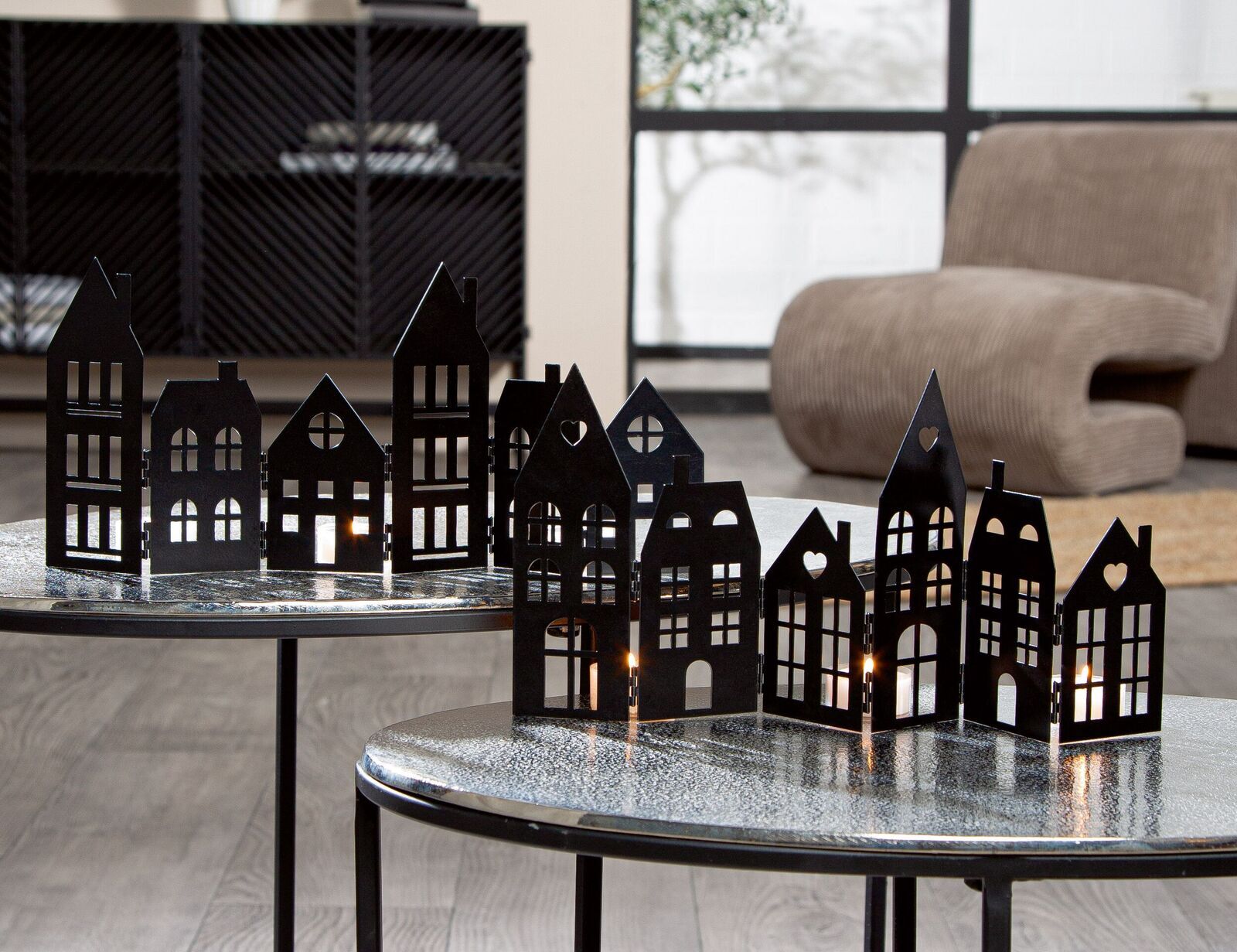 Deko Aufsteller Standrelief Haus Kaffeetisch, Tabelle, Tischplatte, Lampe, Holz