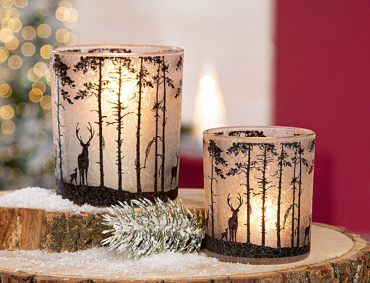 Windlicht Waldesruh 8cm Kerzen, Gläser, Waldmotiv, Winterdekoration, Kerzenhalter