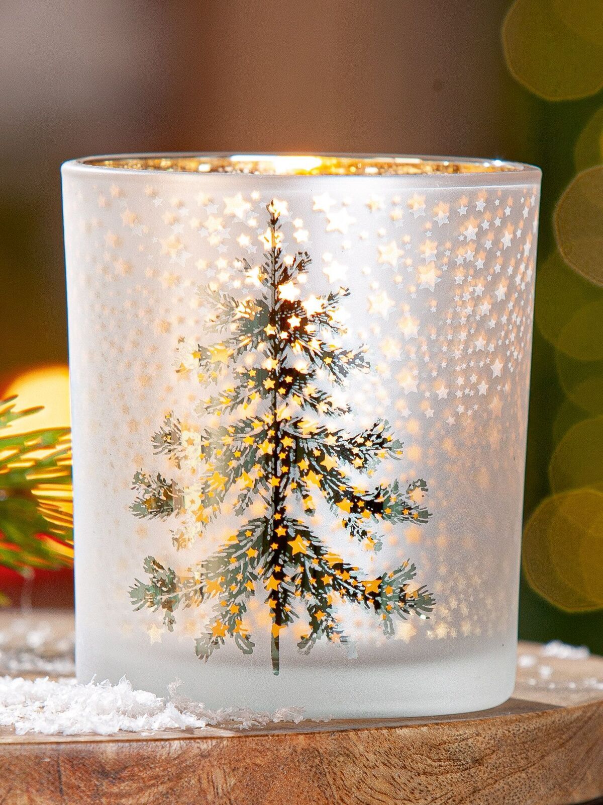 Windlicht Tanne weiß 10cm Weihnachten, Weihnachtsdekorationen, Festival