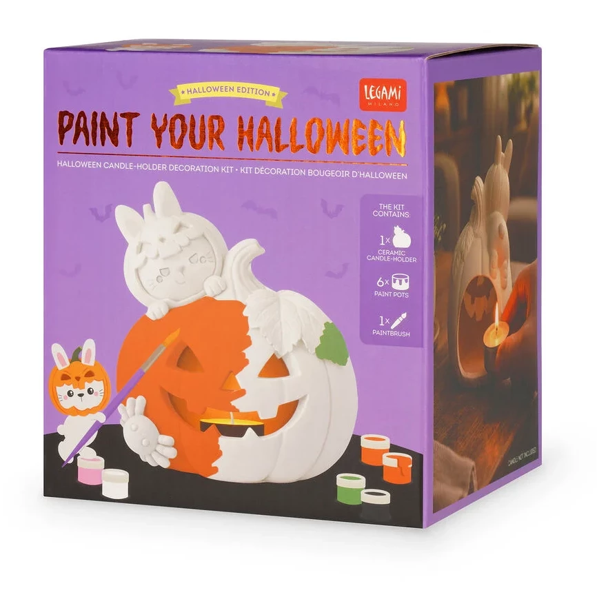 PAINT YOUR HALLOWEEN - BUNNY Keramik-Kerzenhalter mit Farben Halloween-Set, Halloween-Malset, Candle-Halter, Kürbislaterne, Bastelset