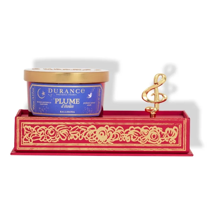 duftkerze, blaues glas, plume d'étoiles, goldenes ornament, dekoratives schatullen