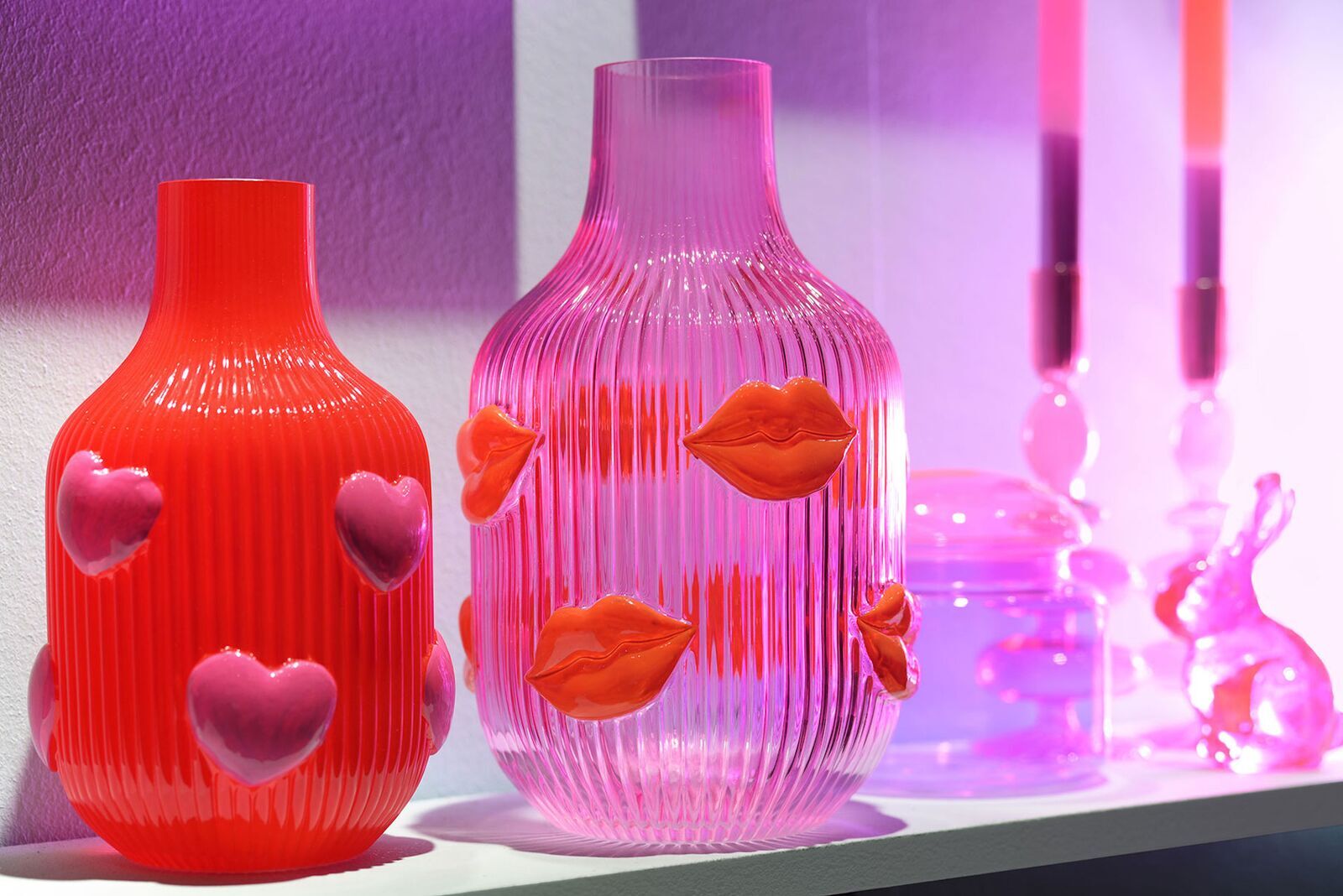 Vase L'Amour Glas 30cm helllila Herzen Krug, Töpferei, Vase