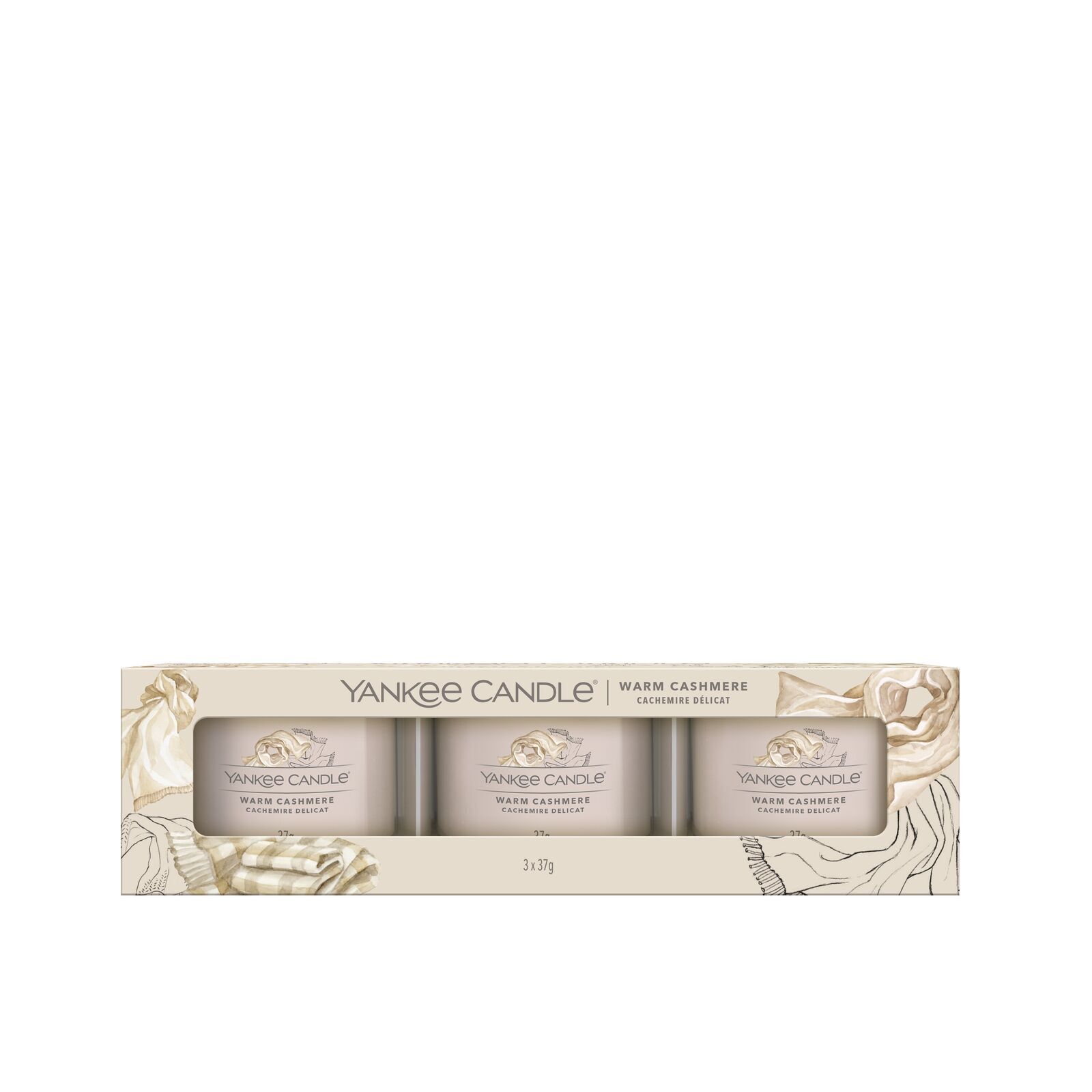 Warm Cashmere 37g Glasvotivkerze 3er Pack