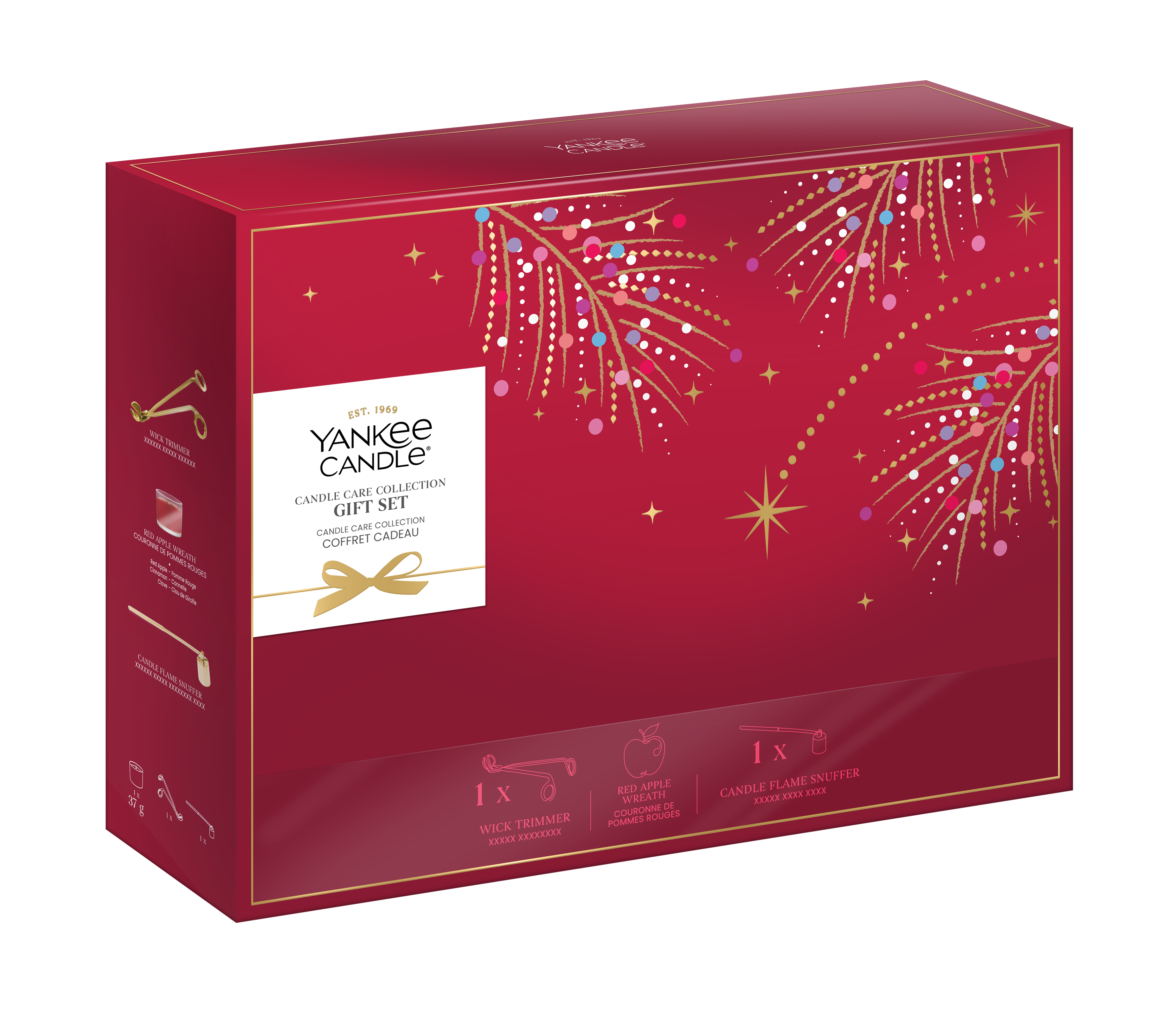 Candle Care Geschenkset Weihnachten 2026 Geschenkset, Kerze, rote Box, Feuerwerk, Dekorationsbox
