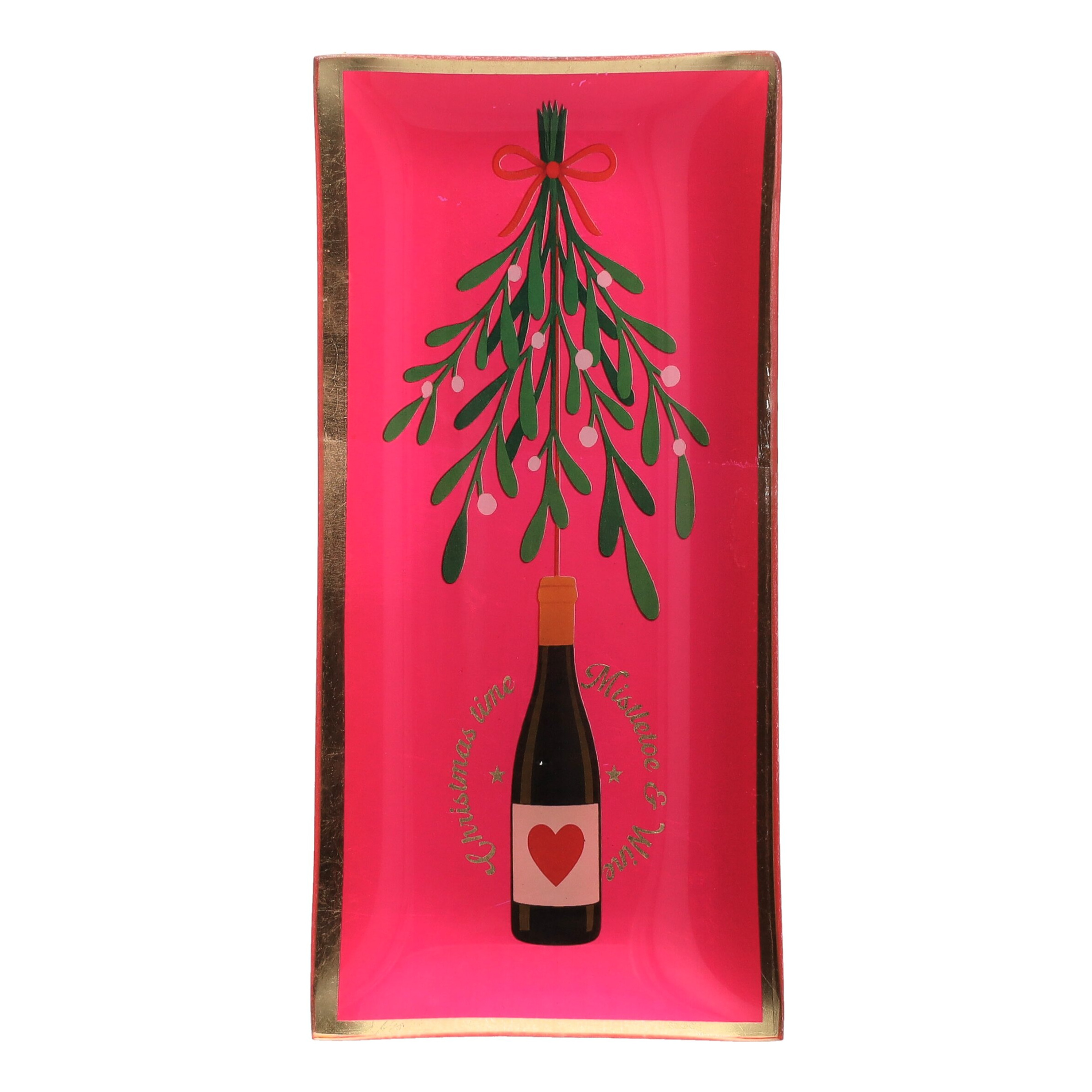 weihnachtskarte, weinflasche, herz, pink, baumschmuck