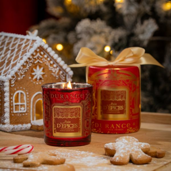 Natürliche Duftkerze 300g Lebkuchen von Durance Weihnachtsduft, Zimtduft, Kerze, Rotglas, Dekoration