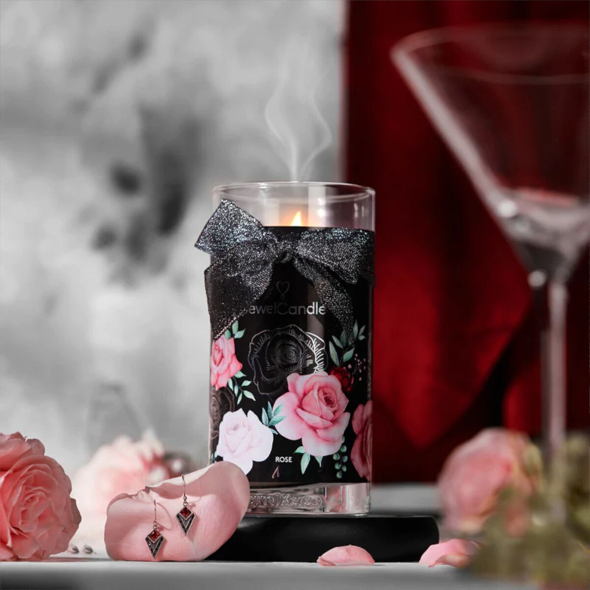 Rose Noir (Ohrringe) 400g Blume, Rose, Blütenblatt, Blumen-Arrangement, Glas