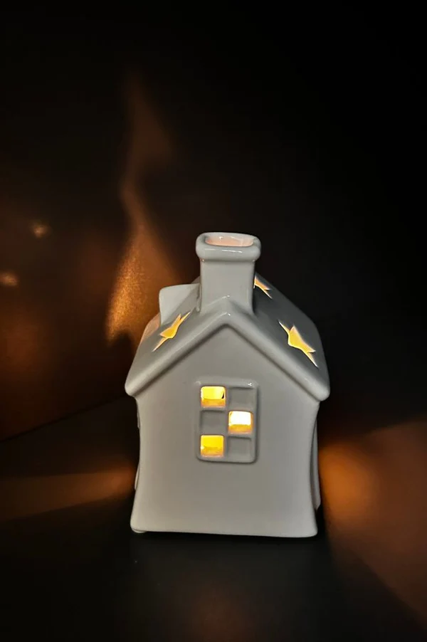 Teelichthaus Oliveto hoch cremeweiß