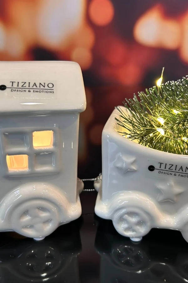 Deko Zug Lukas 4tlg LED cremeweiß miniature train, train cars, ceramic decor, white pottery, houseplant planter