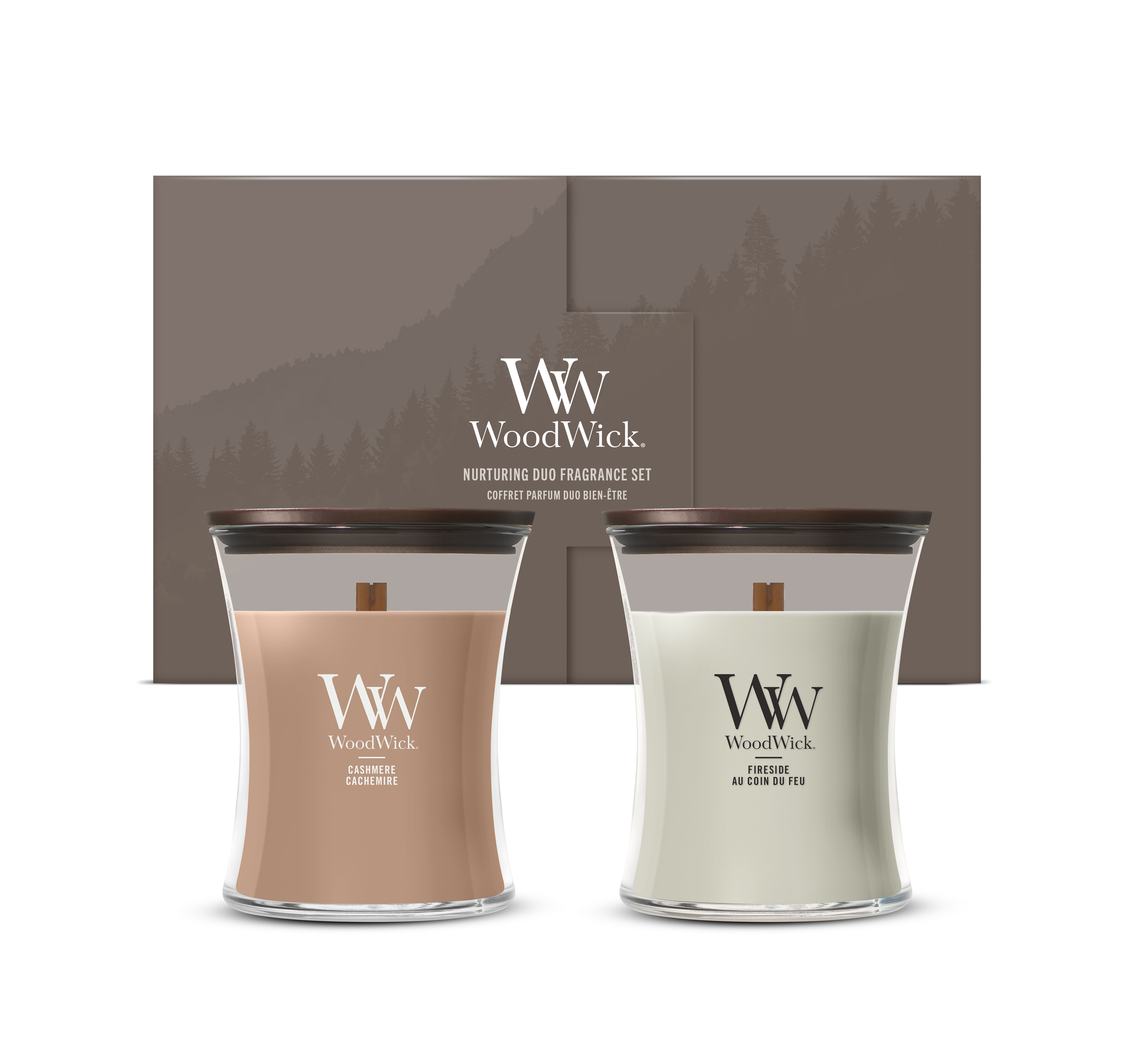 Medium Jar Geschenkset - Fireside + Cashmere 2x275g Duftkerze, Kandellichter, WoodWick, Duftset, Nachtkerzen-Set