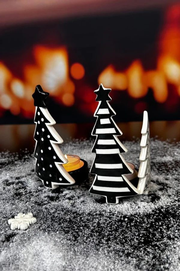 Teelichthalter Piccolumi mit Bäumenschwarz/cremeweiß