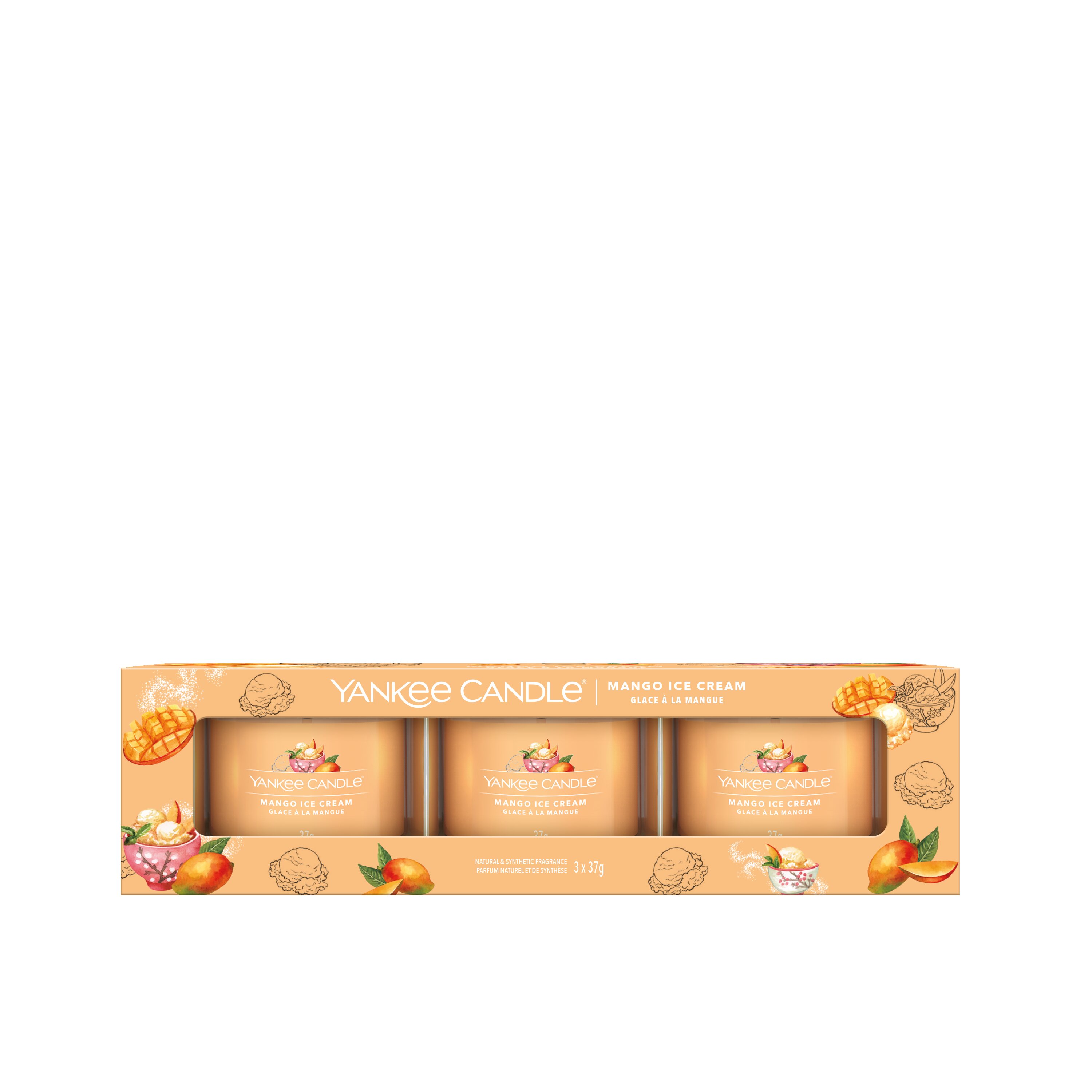 Mango Ice Cream 37g Glasvotivkerze 3er Pack