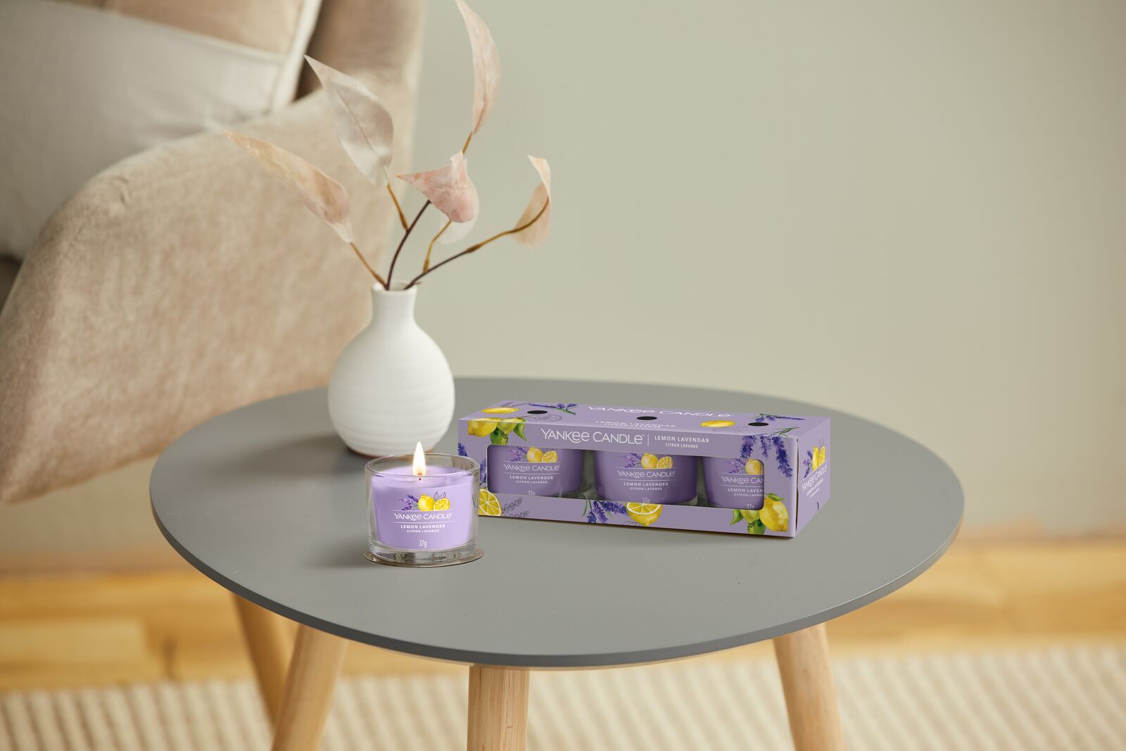 Lemon Lavender 37g Glasvotivkerze 3er Pack