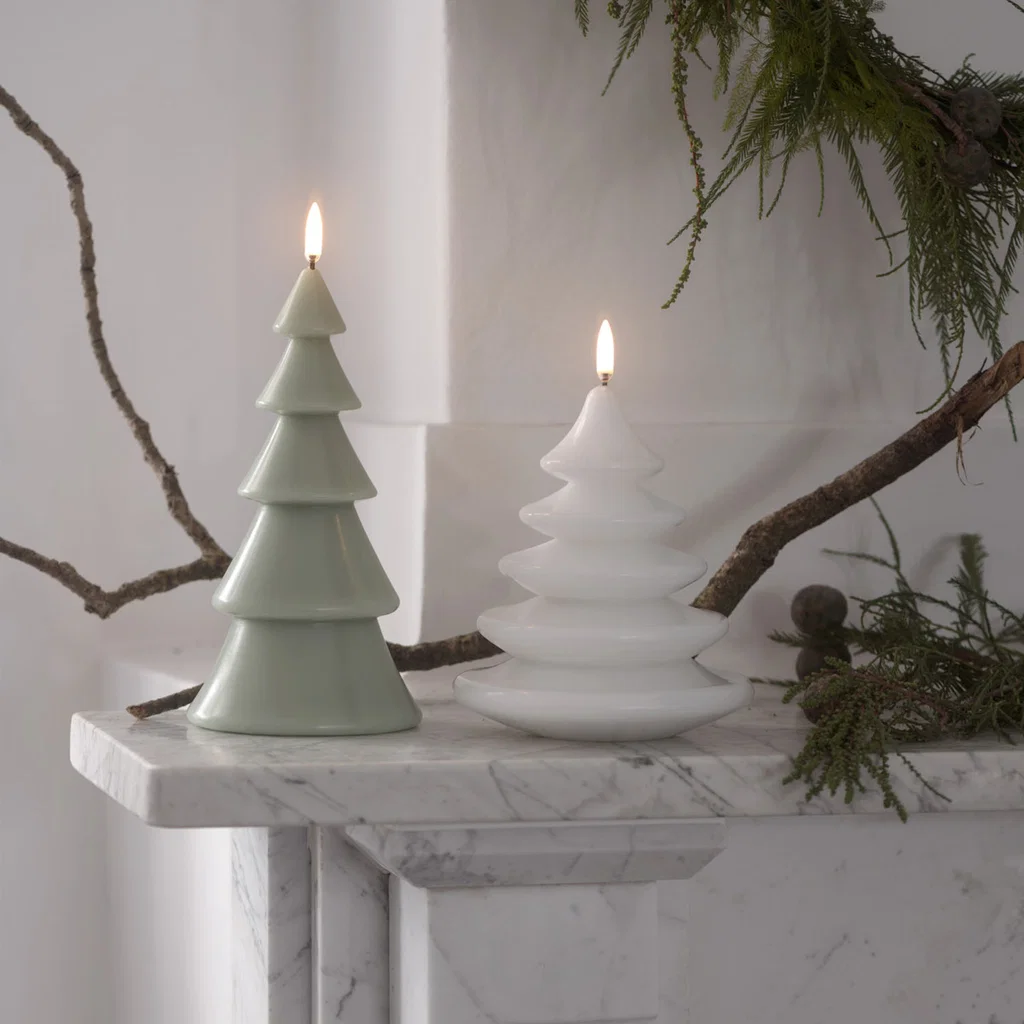 kerze, weihnachtsdeko, baumkerzen, porzellan, grün weiß