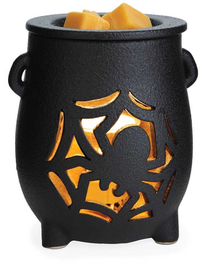Duftlampe, schwarzes Gusseisen, Spinnennetzmotiv, Teelichthalter, Halloween-Dekor