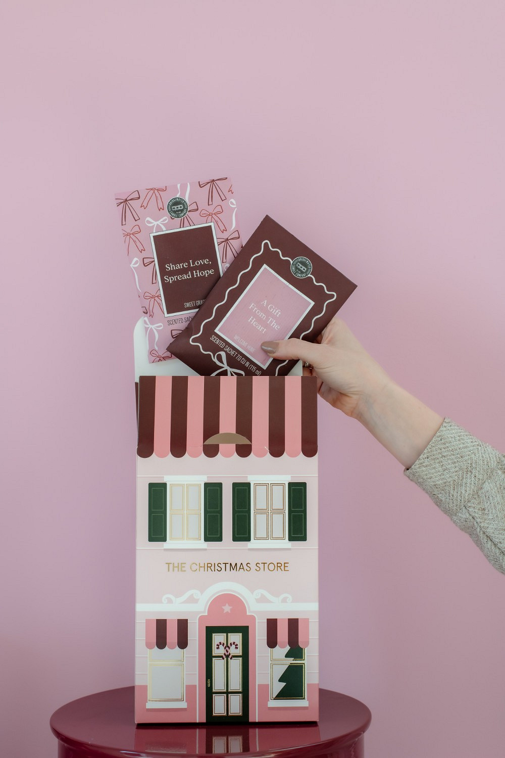 Puppenhaus, Weihnachtsstore, Geschenkset, Miniaturhaus, Pastellrosa
