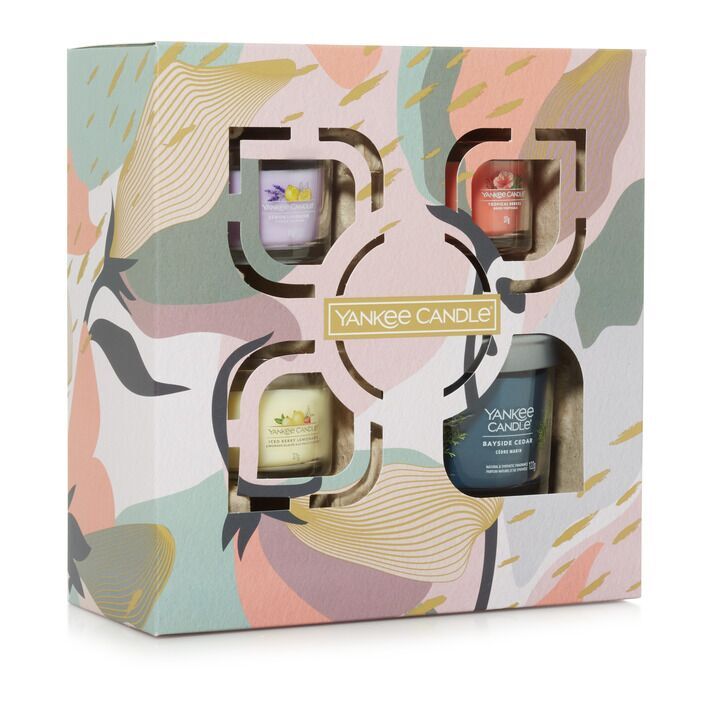 3 Glasvotivkerzen à 37g & kleiner Tumbler Geschenkset 2024