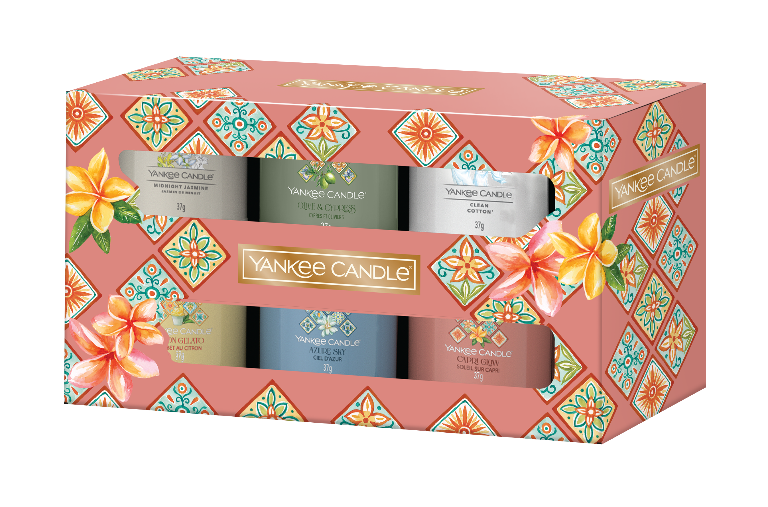 6 Glasvotivkerzen à 37g Geschenkset Hello Italy