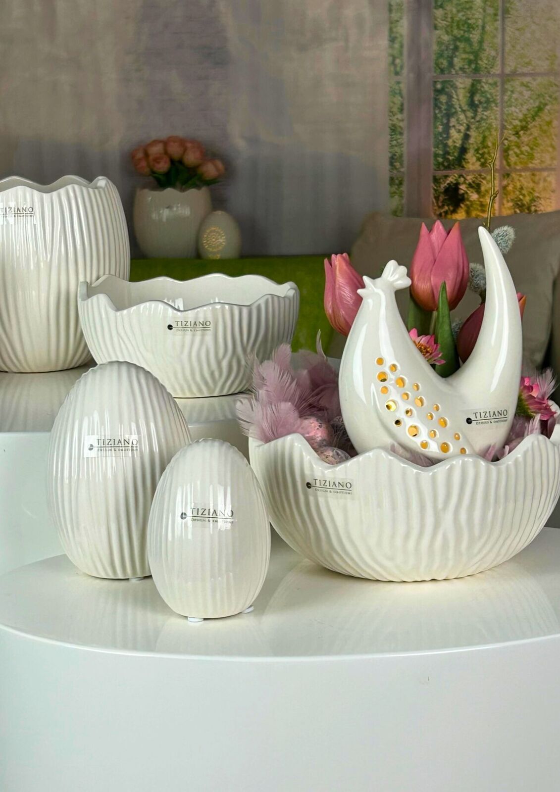 Deko Ei Sepia 9cm cremeweiß