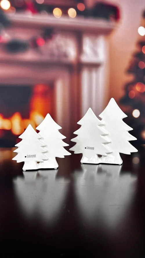 weiße Weihnachtsbäume, Keramikdeko, Baumfigurinen, Miniaturbäume, Fröhliche Dekoration