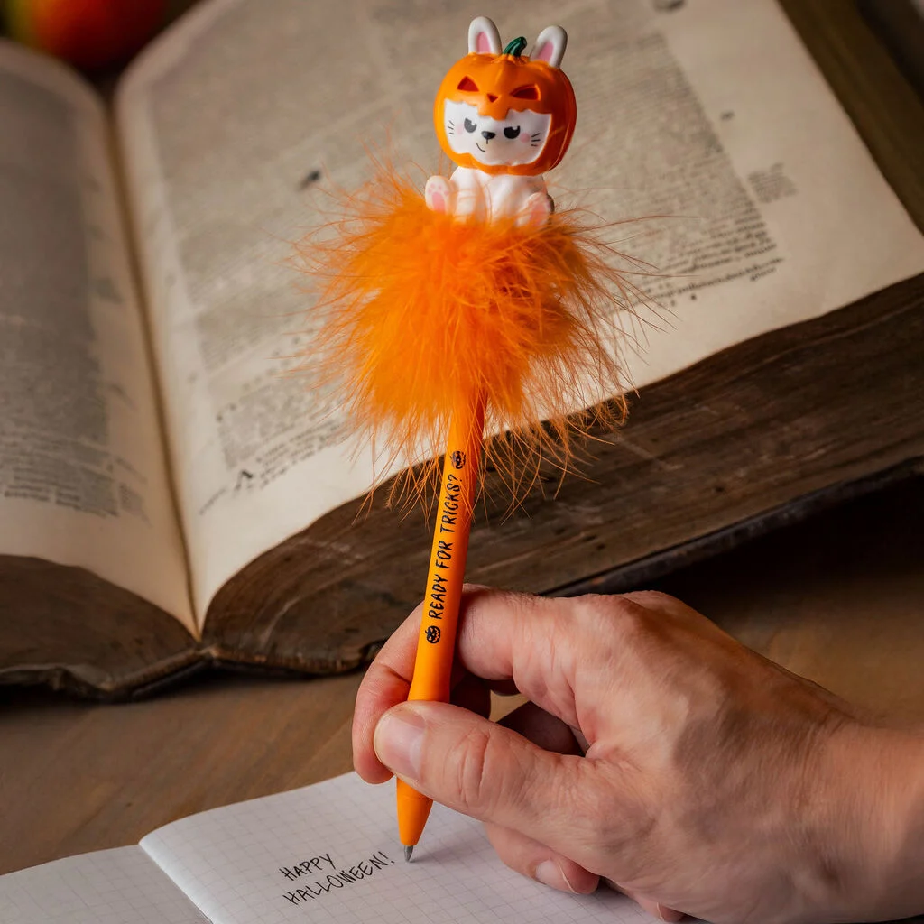 Kugelschreiber, Feuerfeder, Kürbis-Anhänger, Katzenfigur, Halloweenspielzeug