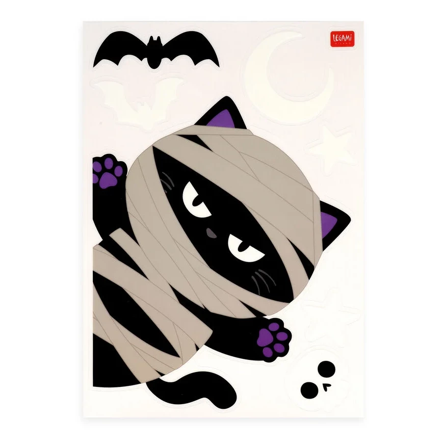 Set aus 40 Elektrostatischen Fensteraufklebern - Windo-Wow Katzenposter, Wanddekoration, Katze eingewickelt, Nachtwelt, Batsymbol