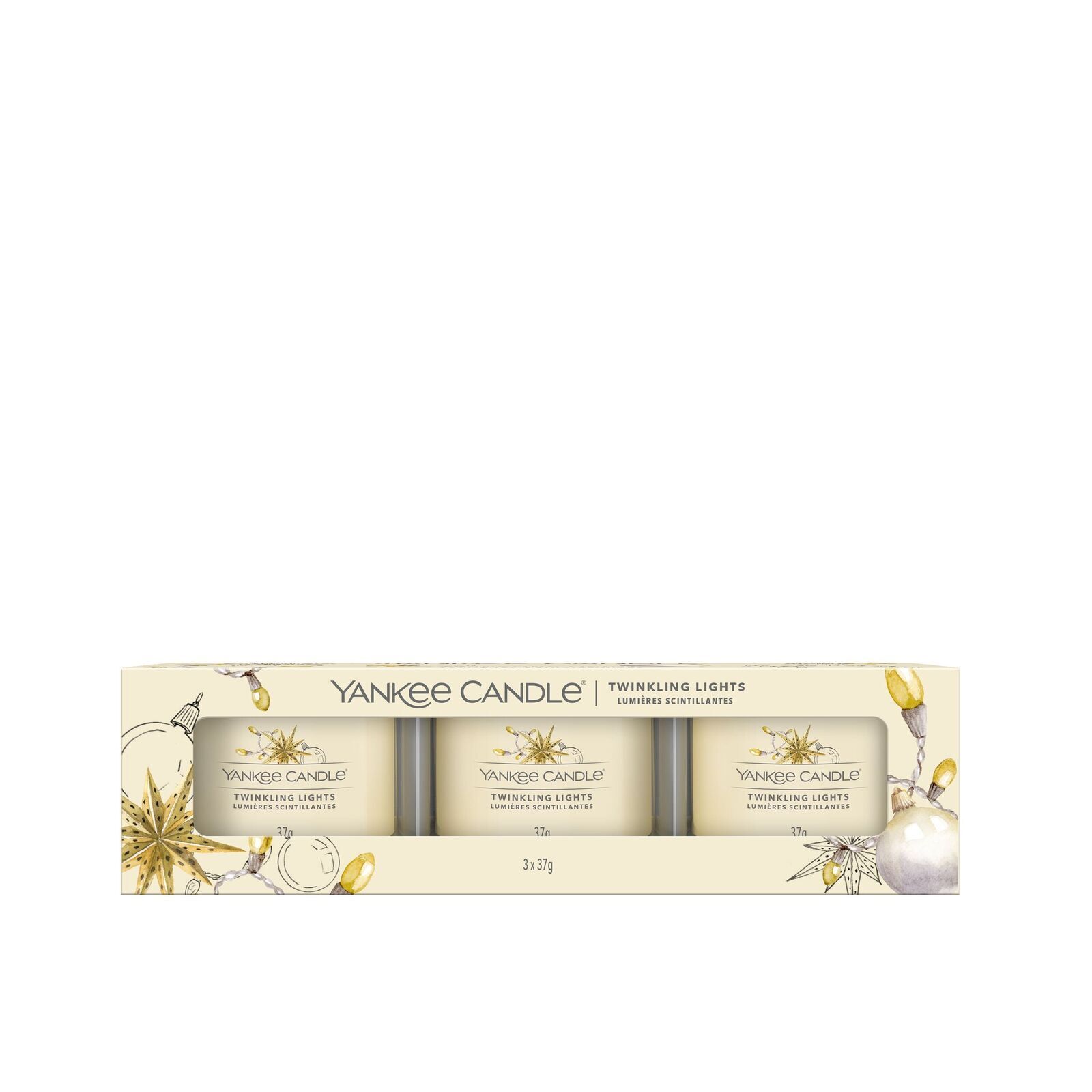 Twinkling Lights 37g Glasvotivkerze 3er Pack