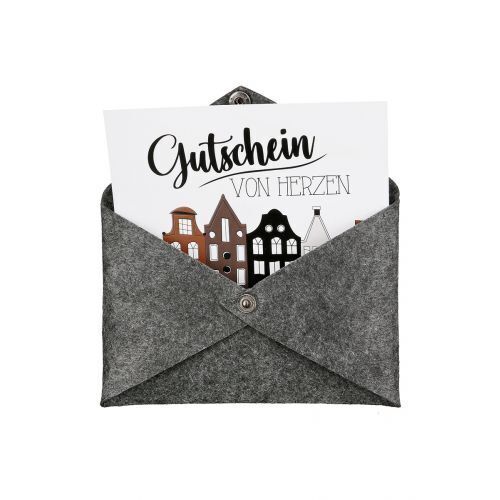 Geschenkkuvert Stadtrelief Filz hellgrau Briefumschlag, Post