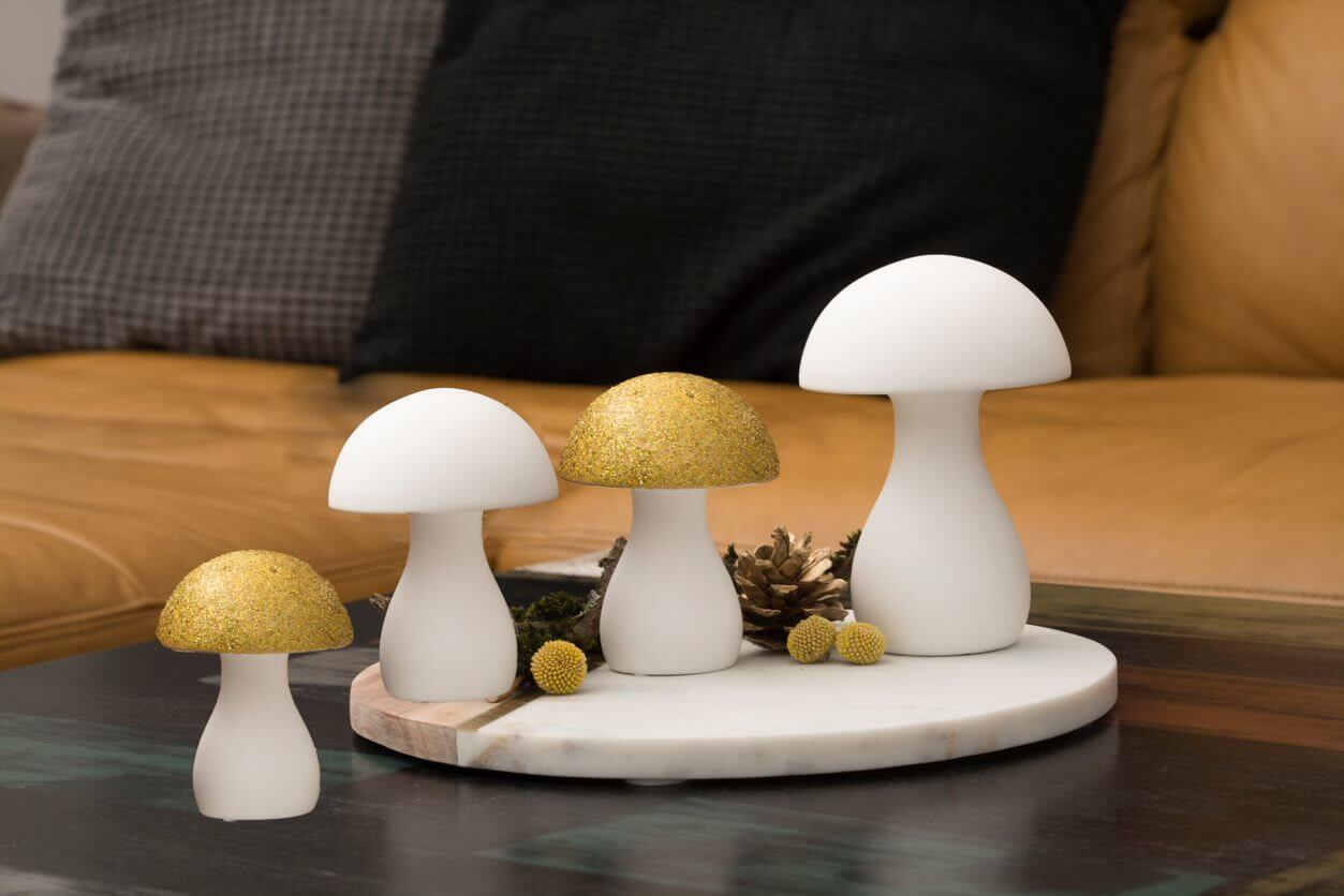 Pilz Palio weiß/goldglitzer 12cm