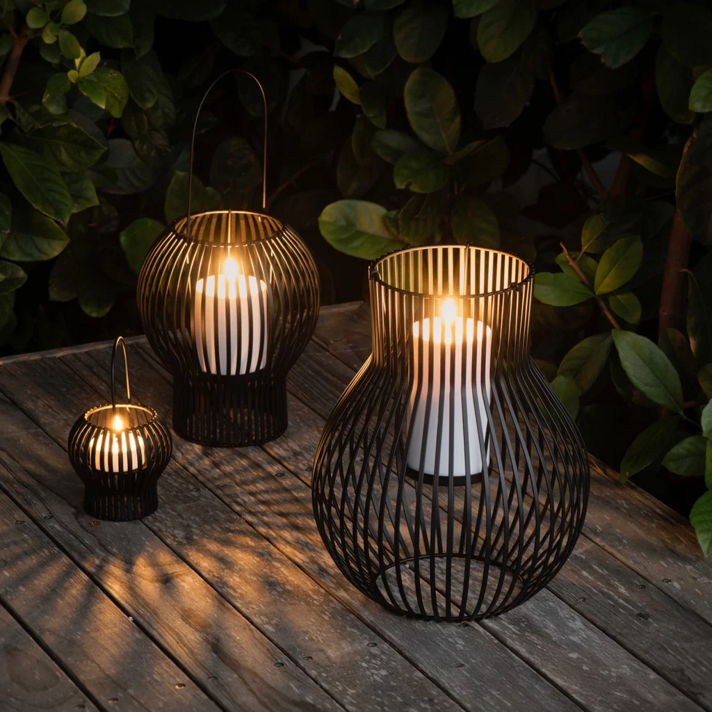 Upside Down Lantern von Piffany, große Outdoor-Laterne, schwarz Laternen, Hängeleuchte, Outdoor-Beleuchtung, Metallgitter, Kugelform