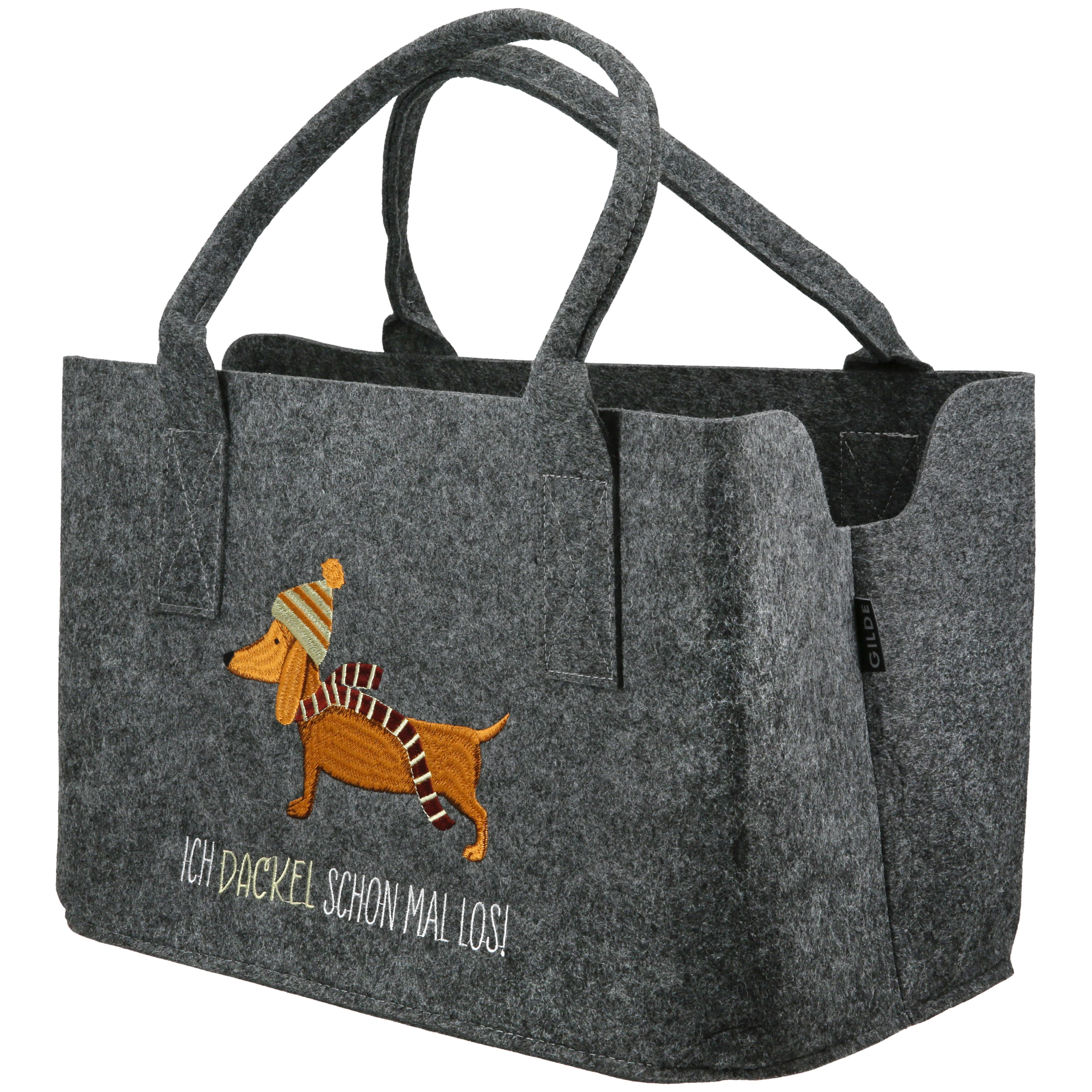 Tasche, Filz, Grau, Hundemotiv, Applikation