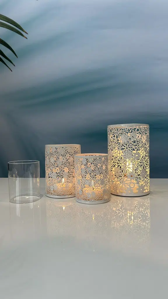 Metall Windlicht Fiori 11,5cm creme