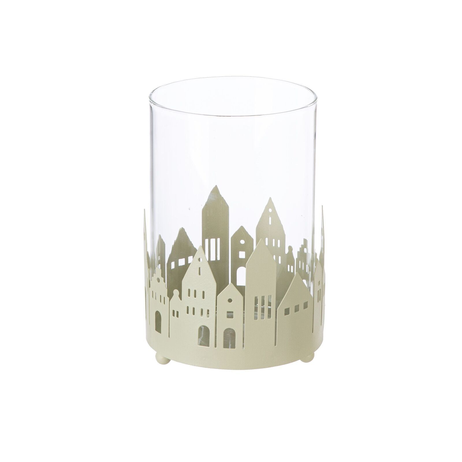 Windlicht Stadtlichter weiß 16cm Glas, Lampe, Töpferei