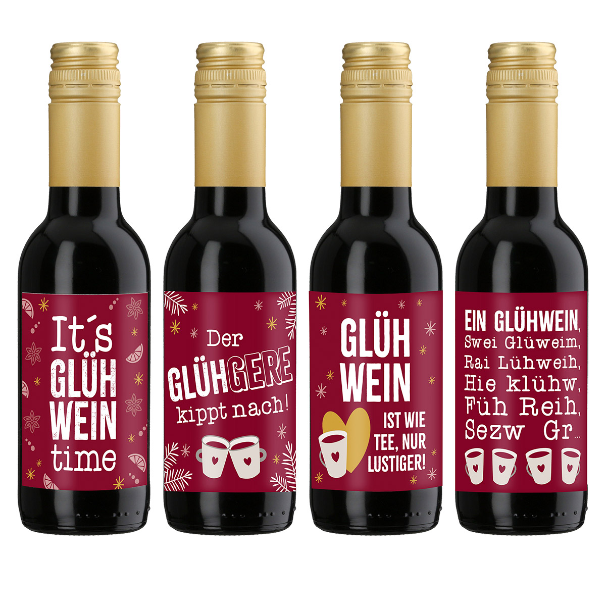 Glühwein im Fläschchen - Its Glühwein Time Wein, Weinflasche, Glühwein, rot, festliches-design