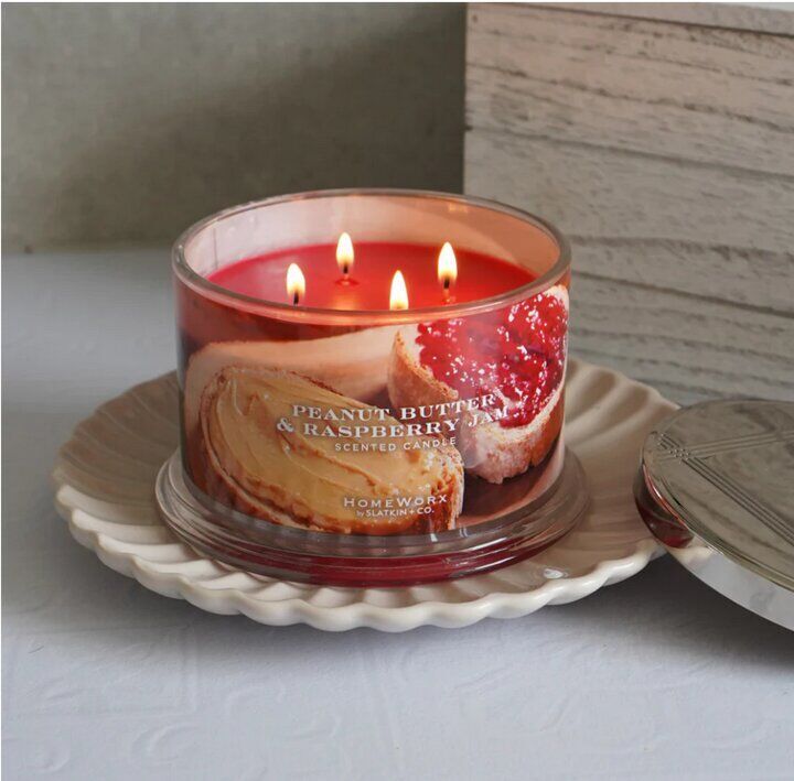 peanutbutterjamhomeworx1 Peanut Butter Raspberry Jam 510g (4-Docht)